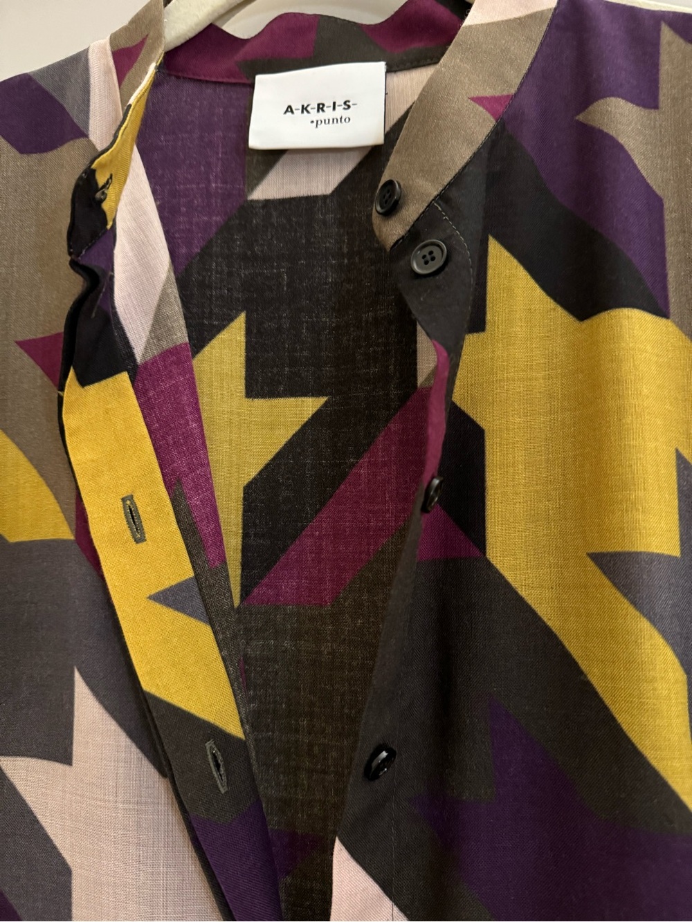 AKRIS Punto Long Sleeve Belted Dress in Plum, Mustard & Olive - Picture 9 of 9